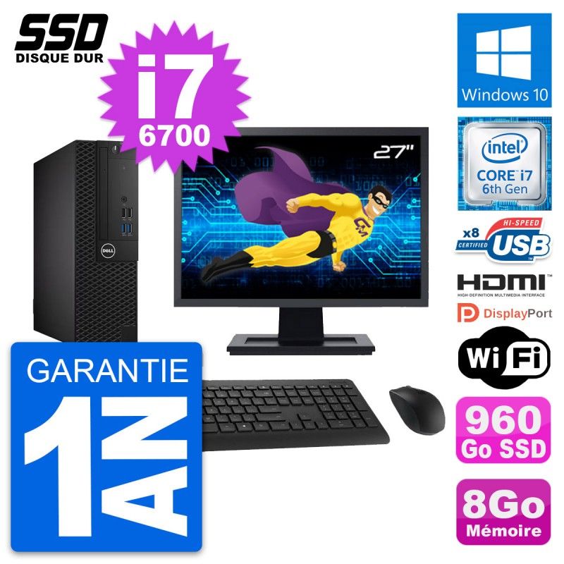 Dell OptiPlex 3050 SFF Computer - 27" Screen, Intel i7-6700, 8GB RAM, 960GB SSD, HDMI