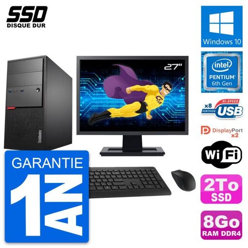 Lenovo ThinkCentre M800 con pantalla de 27', procesador Intel Pentium Dual-Core G4400, 8 GB de RAM, 2 TB SSD, Windows 10, WiFi