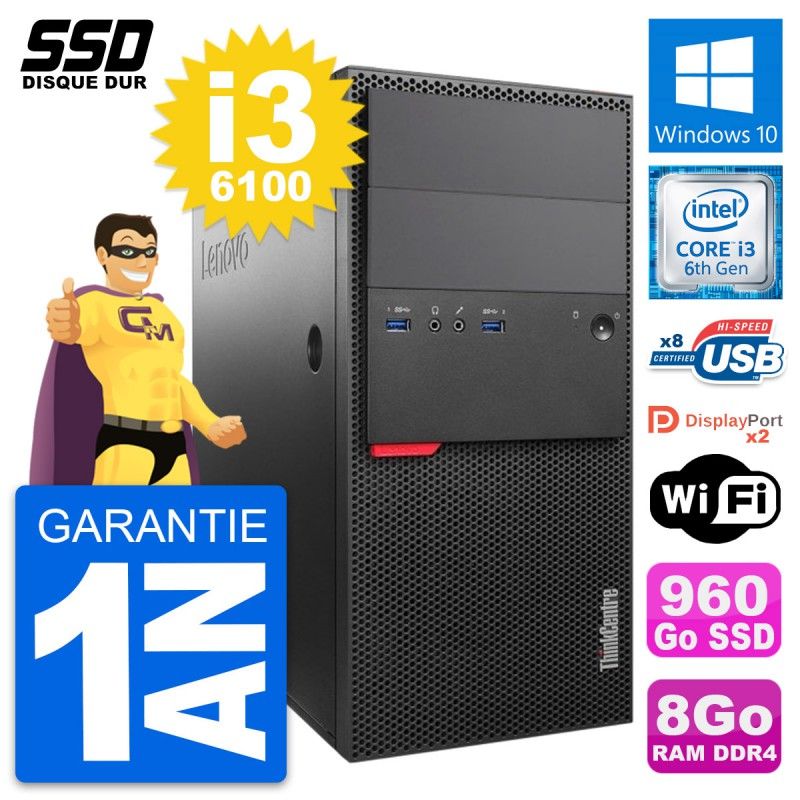 Lenovo ThinkCentre M800 Desktop Computer - Intel i3-6100, 8GB RAM, 960GB SSD, Windows 10, WiFi