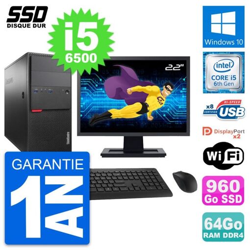 Computadora de escritorio Lenovo M800 - Pantalla de 22'', Intel i5-6500, 64 GB de RAM, 960 GB SSD, Windows 10, WiFi