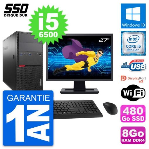 PC de sobremesa Lenovo M800 - Pantalla de 27'', Intel i5-6500, 8GB de RAM, 480GB SSD, Windows 10, WiFi