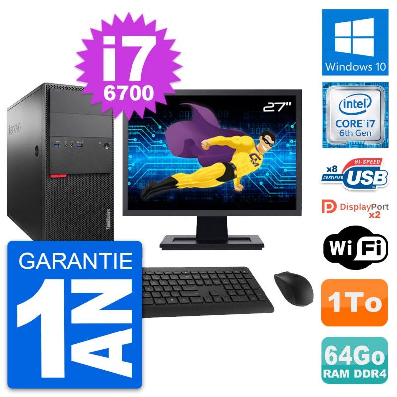 Lenovo M800 Desktop PC - 27" Screen, Intel i7-6700, 64GB RAM, 1TB Storage, Windows 10