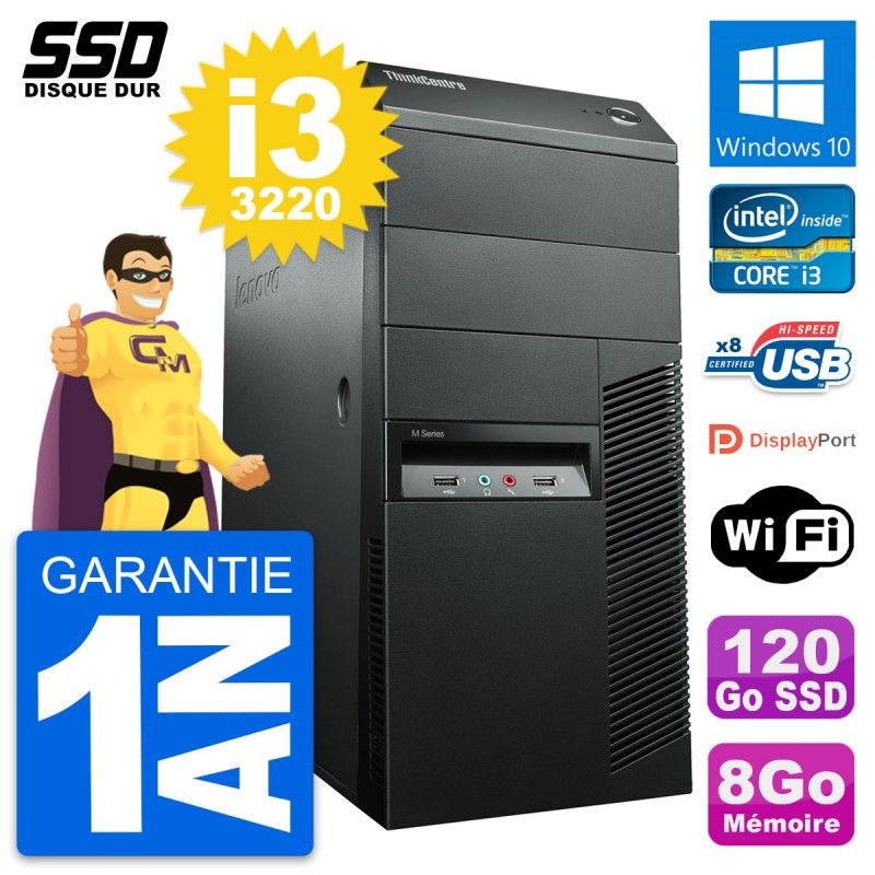 Lenovo ThinkCentre M92p Desktop PC - Intel i3-3220, 8GB RAM, 120GB SSD, Windows 10, Wifi