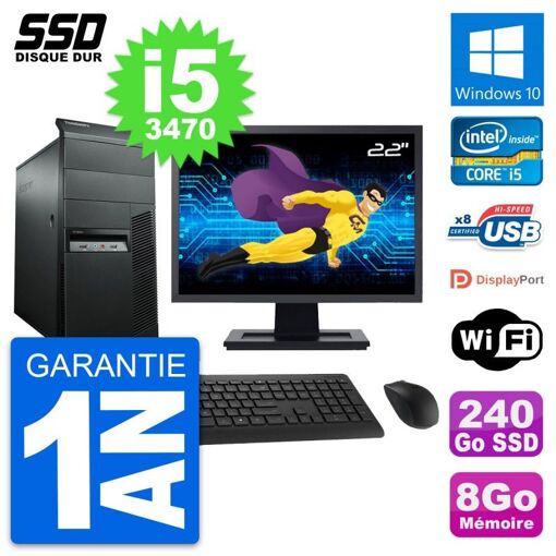 PC de escritorio Lenovo M92p con pantalla de 22', Intel i5-3470, 8GB RAM, SSD de 240GB, Windows 10, WiFi