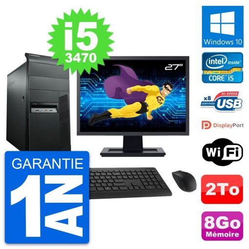 Computadora de escritorio Lenovo M92p, pantalla de 27', procesador Intel i5-3470, 8GB de RAM, disco duro de 2TB, Windows 10, WiFi