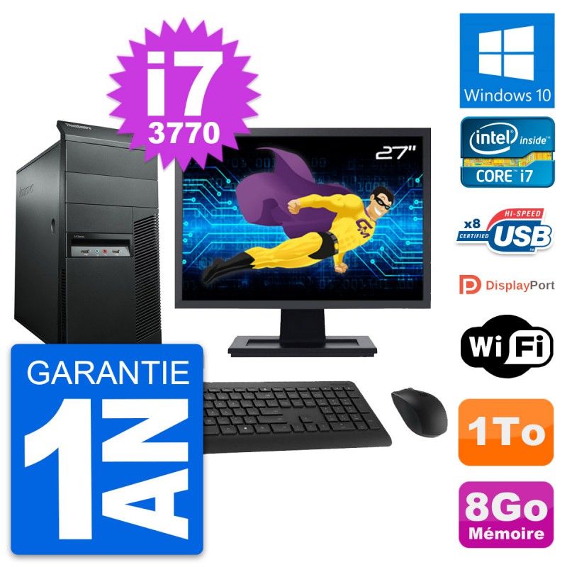 Lenovo M92p 27" Screen, Intel i7-3770, 8GB RAM, 1TB HDD, Windows 10, WiFi