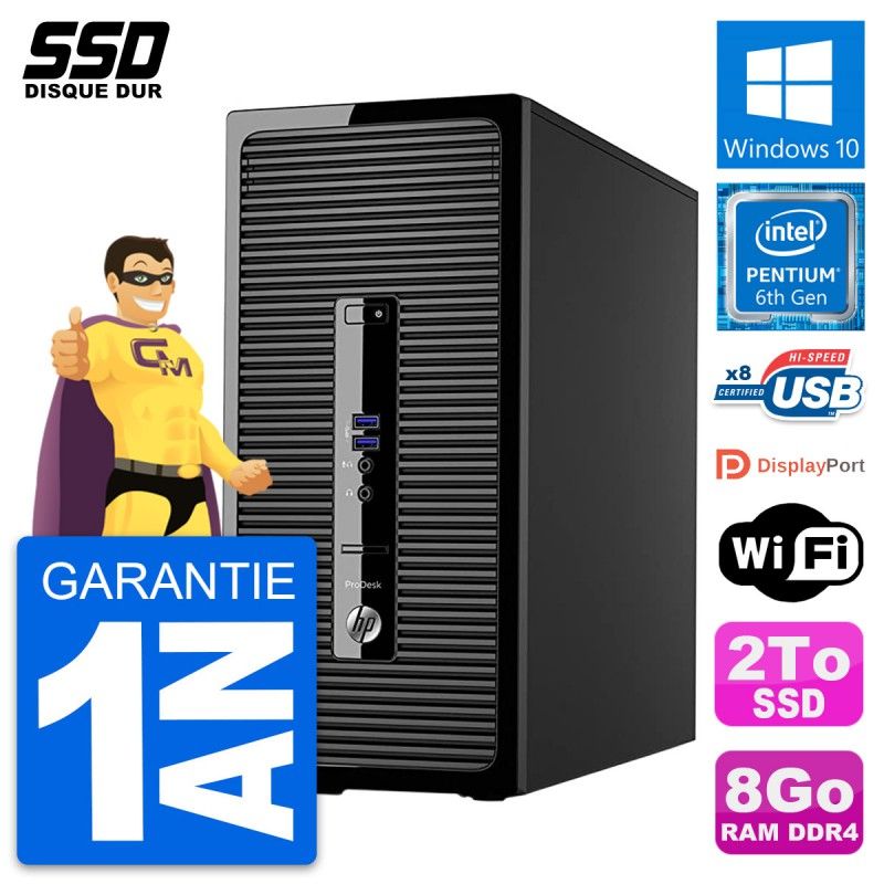 HP ProDesk 400 G3 MT Desktop PC - Intel Pentium G4400, 8GB RAM, 2TB SSD, Windows 10, WiFi