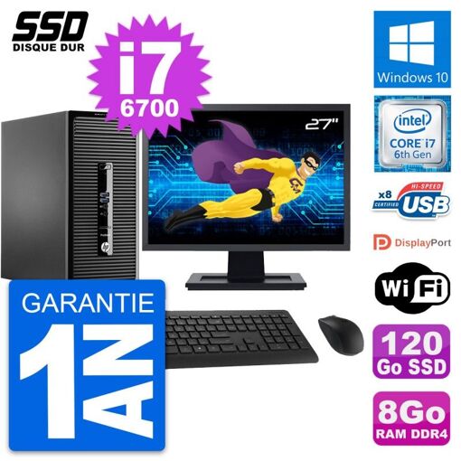 PC de escritorio HP ProDesk 400 G3 MT - Pantalla de 27'', Intel i7-6700, 8 GB de RAM, SSD de 120 GB