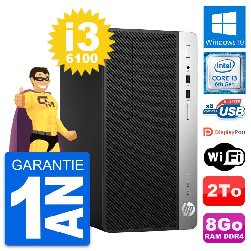 HP ProDesk 400 G4 MT Desktop PC - Core i3-6100, 8GB RAM, 2TB HDD, Windows 10, WiFi