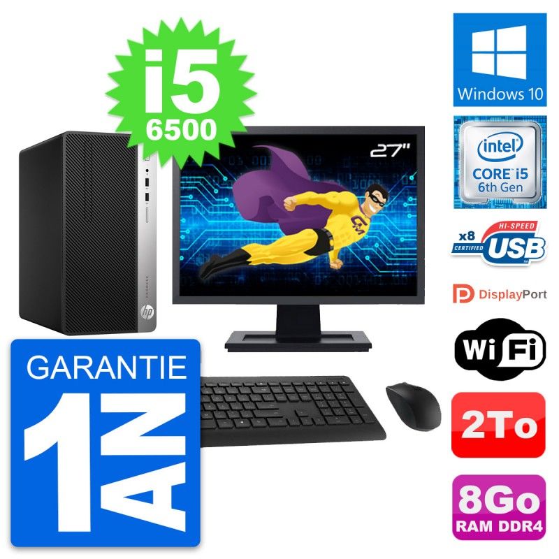 HP ProDesk 400 G4 MT Desktop PC - 27" Screen, Intel i5-6500, 8GB RAM, 2TB Storage, Windows 10, WiFi