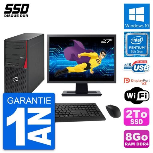 PC de escritorio Fujitsu Esprimo P756 MT - Pantalla de 27", Procesador Intel G4400, 8 GB de RAM, 2 TB SSD, Windows 10, WiFi