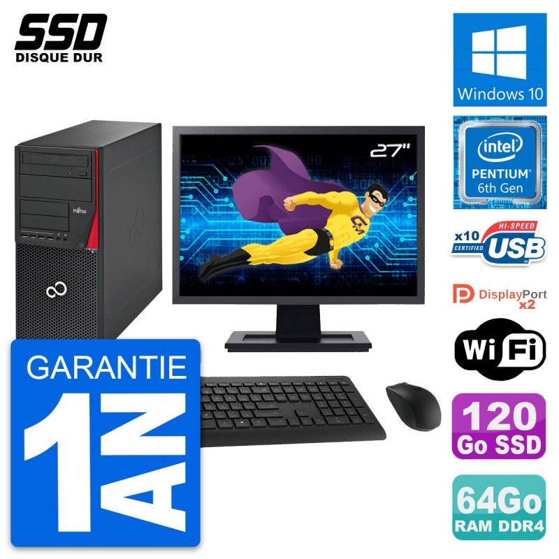 Fujitsu P756 Tour PC - 27" Display, Pentium G4400, 64GB RAM, 120GB SSD, Windows 10, WiFi