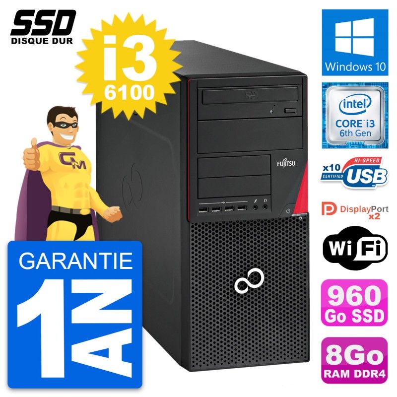 Fujitsu Esprimo P756 MT Desktop PC - Intel i3-6100, 8GB RAM, 960GB SSD, Windows 10, WiFi