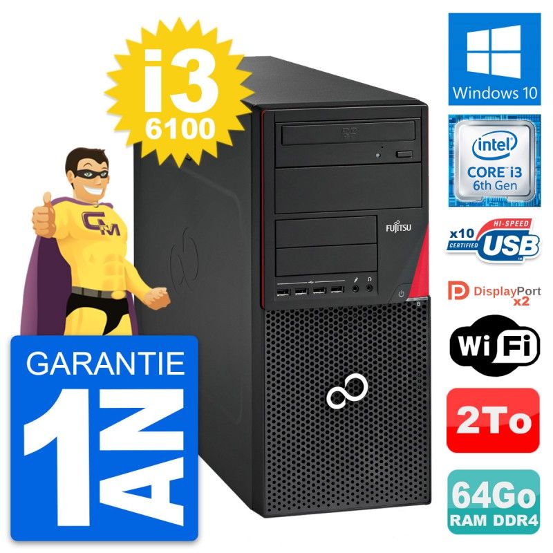 Fujitsu Esprimo P756 MT - Core i3-6100, 64GB RAM, 2TB HDD, Windows 10, WiFi