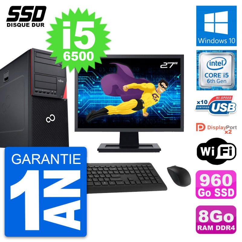 Fujitsu P756 MT 27" Screen Core i5-6500 8GB RAM 960GB SSD Windows 10 Wi-Fi