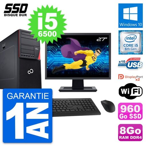 PC de sobremesa Fujitsu P756 MT, pantalla de 27'', Intel Core i5-6500, 8 GB RAM, 960 GB SSD, Windows 10, WiFi