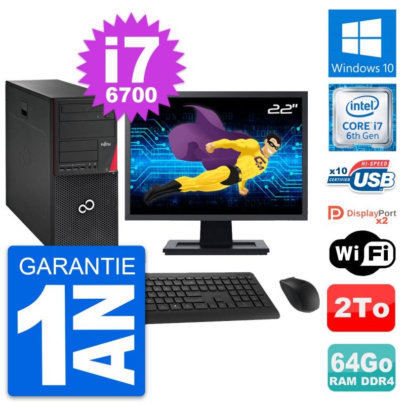Fujitsu P756 22-inch PC Tower - Intel i7-6700, 64GB RAM, 2TB Storage, Windows 10