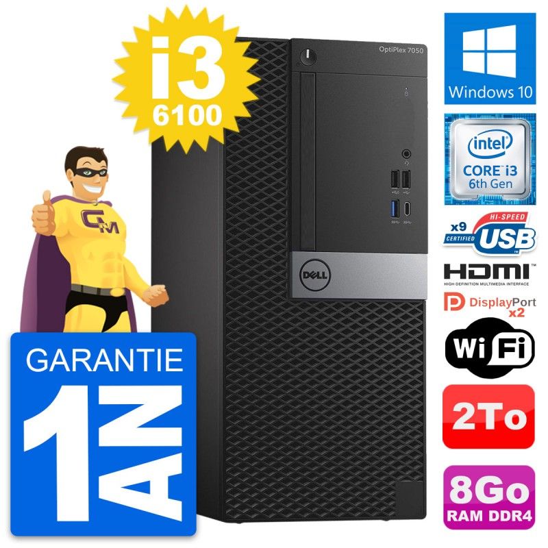 Dell OptiPlex 7050 Desktop PC - Intel i3-6100, 8GB RAM, 2TB HDD, Windows 10