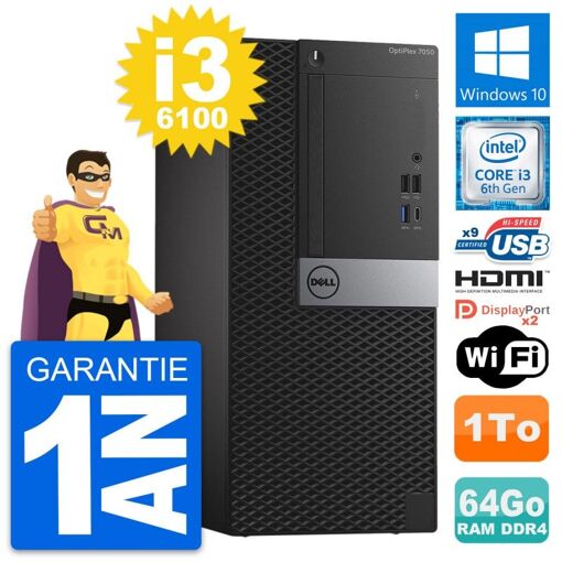 PC de escritorio Dell OptiPlex 7050 - Intel Core i3-6100, 64GB de RAM, 1TB HDD, HDMI, WiFi