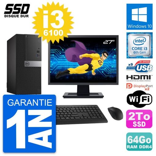 PC de escritorio Dell OptiPlex 7050 todo en uno de 27 pulgadas - Intel i3-6100, 64GB de RAM, 2TB SSD, HDMI