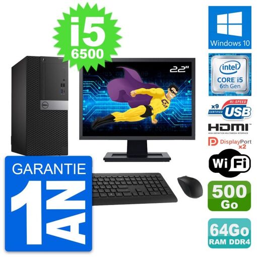 PC de escritorio Dell OptiPlex 7050 - Pantalla de 22', i5-6500, 64GB de RAM, 500GB HDD, HDMI
