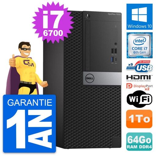 PC de sobremesa Dell OptiPlex 7050 - Intel Core i7-6700, 64 GB de RAM, 1 TB HDD, Windows 10