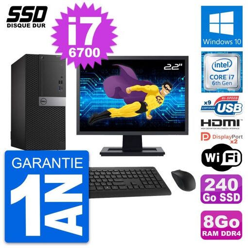 PC de escritorio Dell OptiPlex 7050 - Pantalla de 22 pulgadas, Intel i7, 8 GB de RAM, 240 GB SSD