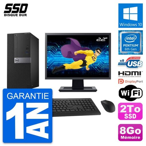 Computadora de escritorio Dell OptiPlex 3040 - Pantalla de 22', Procesador Intel Pentium G4400, 8GB de RAM, 2TB SSD, HDMI, WiFi