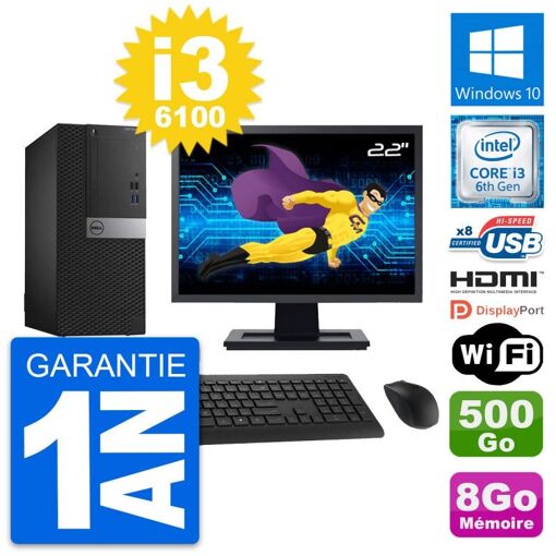 PC de escritorio Dell OptiPlex 3040 - Pantalla de 22', Intel Core i3-6100, 8 GB de RAM, 500 GB HDD, HDMI