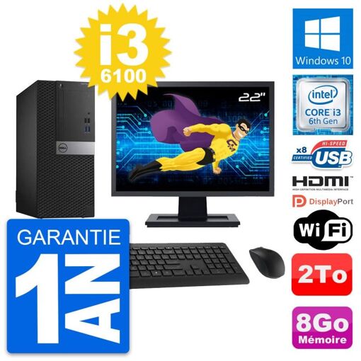 Computadora de escritorio Dell OptiPlex 3040, pantalla de 22", procesador Core i3-6100, 8 GB RAM, 2 TB HDD, HDMI, WiFi
