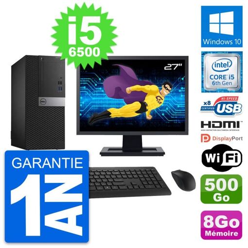 Computadora de escritorio Dell OptiPlex 3040, pantalla de 27', i5-6500, 8 GB RAM, 500 GB HDD, HDMI, Windows 10, WiFi