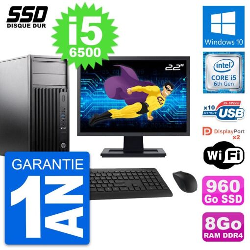 Estación de trabajo HP Z240 PC - Pantalla de 22'', Intel Core i5-6500, 8GB RAM, 960GB SSD, Windows 10, Wifi