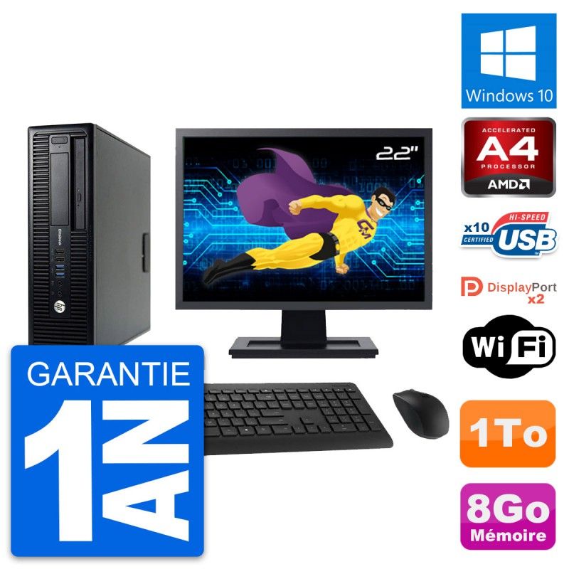 HP EliteDesk 705 G1 SFF Computer - 22" Screen, AMD A4 Pro-7300B, 8GB RAM, 1TB HDD, Windows 10, WiFi