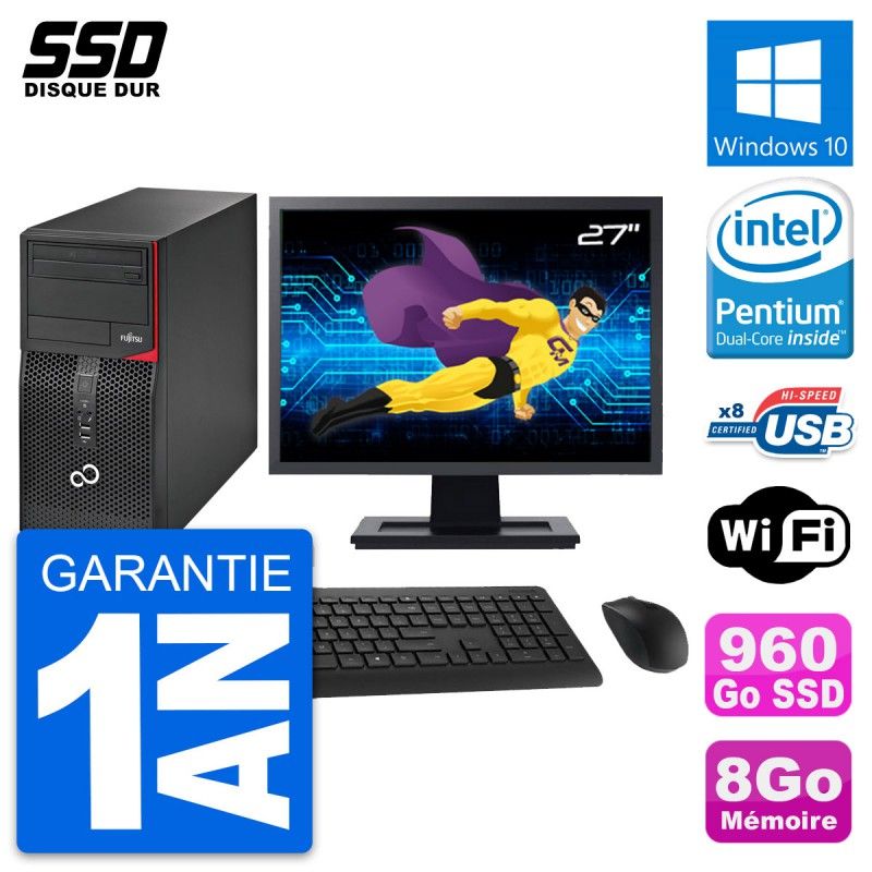 Fujitsu P520 27-Inch PC Tower - Intel G3220, 8GB RAM, 960GB SSD, Windows 10, WiFi