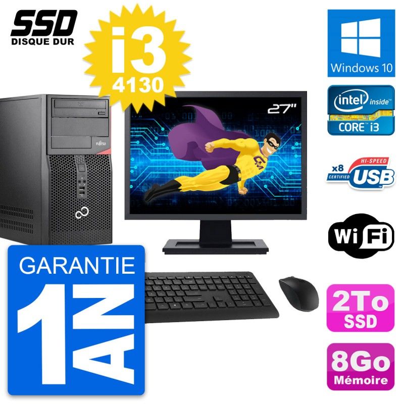 Fujitsu P520 MT Desktop PC - 27" Screen, Intel i3-4130, 8GB RAM, 2TB SSD, Windows 10, Wi-Fi