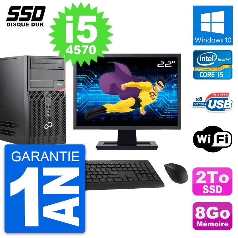 Fujitsu P520 MT Desktop PC - 22" Screen, Intel i5-4570, 8GB RAM, 2TB SSD, Windows 10, WiFi