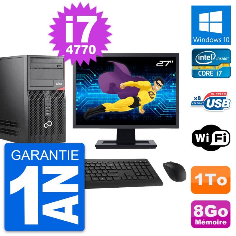 Fujitsu P520 27-Inch PC Tower - Intel i7-4770, 8GB RAM, 1TB HDD, Windows 10, WiFi