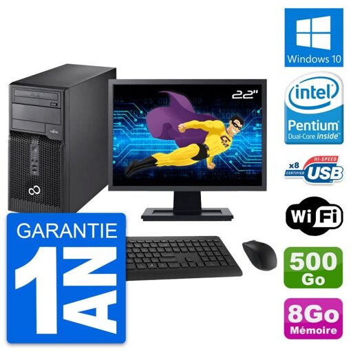 Torre Fujitsu P510 - Pantalla de 22', Procesador Intel G2020, 8 GB RAM, Disco duro de 500 GB, Windows 10, WiFi