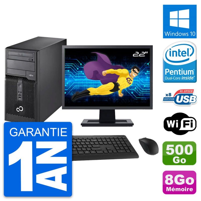 Fujitsu P510 22-inch PC Tower - Intel G2020, 8GB RAM, 500GB HDD, Windows 10, WiFi