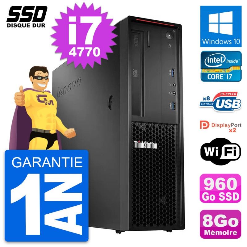 Lenovo ThinkStation P300 SFF - Intel i7-4770, 8GB RAM, 960GB SSD, Windows 10, WiFi