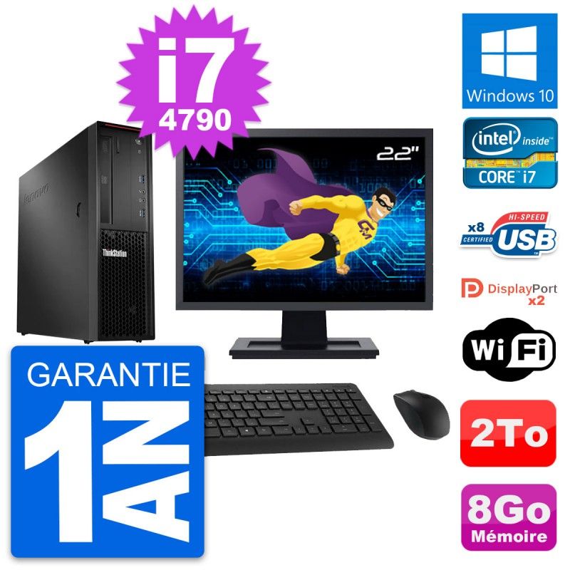Lenovo P300 SFF Desktop Computer - 22" Screen, Intel i7-4790, 8GB RAM, 2TB HDD, Windows 10, WiFi