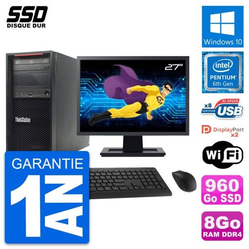 Lenovo ThinkStation P320 MT con Pantalla de 27', Intel G4400, 8GB RAM, 960GB SSD, Windows 10, WiFi