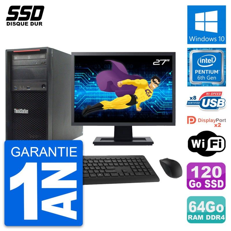 Lenovo ThinkStation P320 MT 27-inch Display, Intel G4400, 64GB RAM, 120GB SSD, Windows 10, WiFi