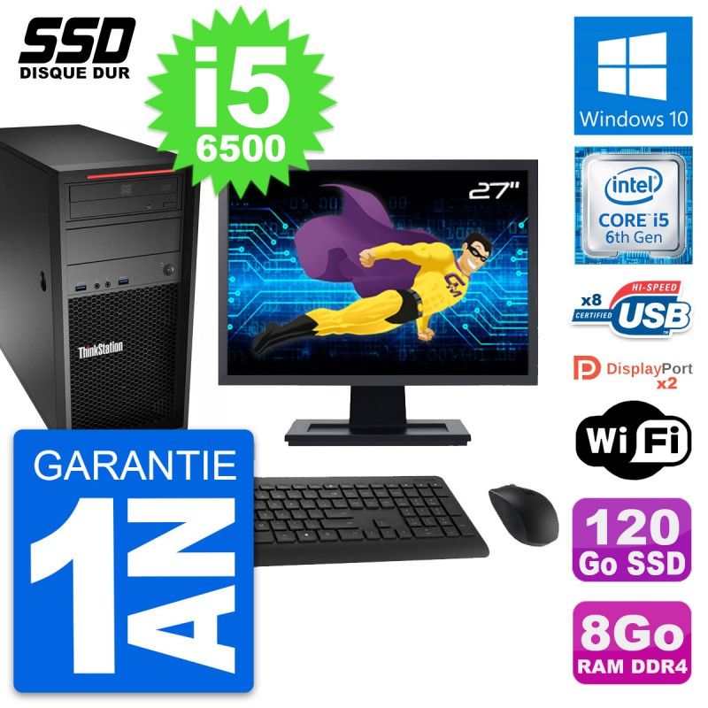 Lenovo ThinkStation P320 MT 27" Screen, Intel i5-6500, 8GB RAM, 120GB SSD, Windows 10, WiFi