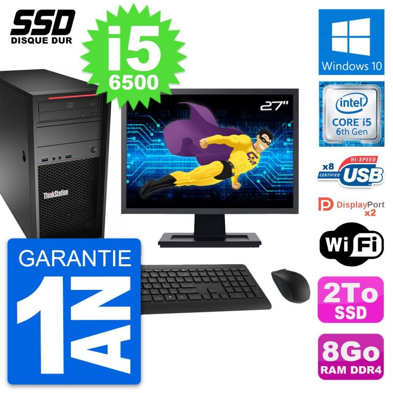 Lenovo P320 27" Screen PC - Intel Core i5-6500, 8GB RAM, 2TB SSD, Windows 10, WiFi