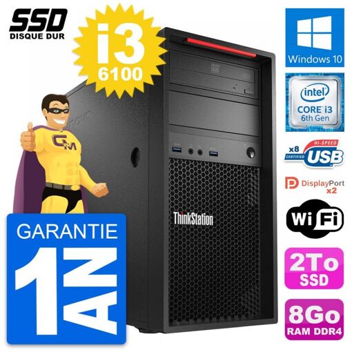 Computadora de escritorio Lenovo ThinkStation P310 MT Intel Core i3-6100 8GB RAM 2TB SSD Windows 10 WiFi