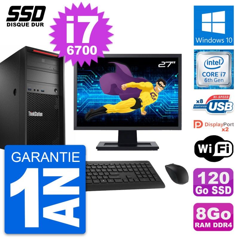 Lenovo P310 MT Desktop Computer - 27" Screen, Intel i7-6700, 8GB RAM, 120GB SSD, Windows 10, WiFi