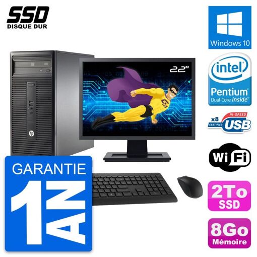 PC de escritorio HP 280 G1 - Pantalla de 22', Procesador Intel Pentium G3220, 8GB de RAM, 2TB SSD, Windows 10, WiFi
