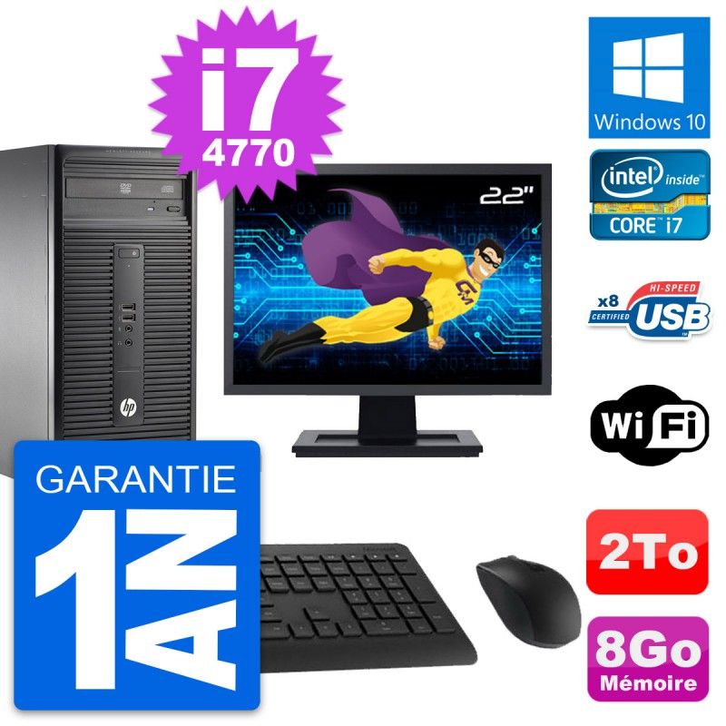 HP 280 G1 MT Desktop - 22" Screen, Core i7-4770, 8GB RAM, 2TB Hard Drive, Windows 10, WiFi
