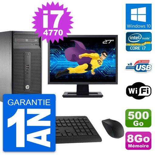 PC de escritorio HP 280 G1 MT - Pantalla de 27', Procesador Intel Core i7-4770, 8 GB RAM, 500 GB HDD, Windows 10, WiFi